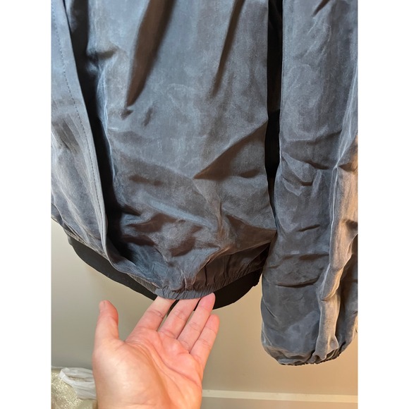 Evereve Charcoal Gray Cupro Viscose Pleated Wrap Blouse Puff Sleeve Size M - Picture 9 of 11